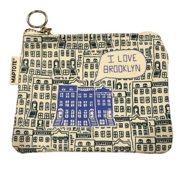 🔵 SALE 3/$25 MAPTOTE COTTON ZIPPERED STASH MINI POUCH I LOVE BROOKLYN - Picture 1 of 6